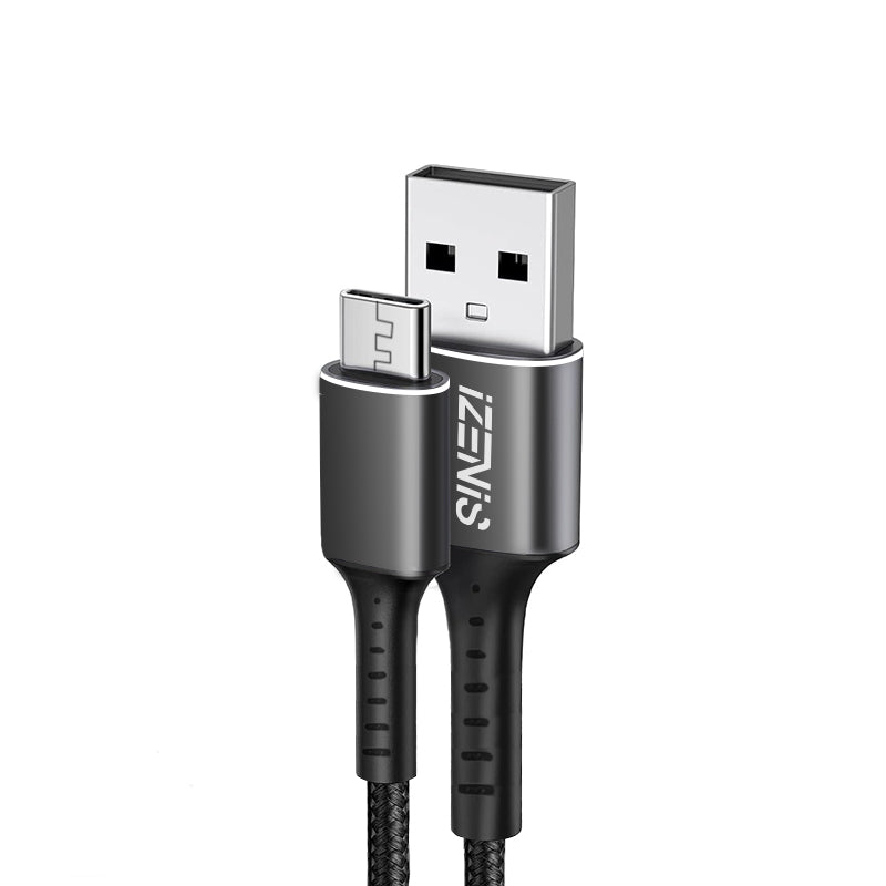 D-01A-11 IZENIS Data Cable, 2.4A-Braided-Alloy Head-USB A to Micro 1m, balck