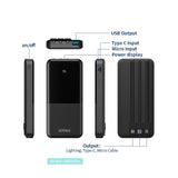 IZENIS DP-008 10000mAh DuraPower Bank,5V/2A Digital Indicator Power Bank with Data Cable for iphone,Android