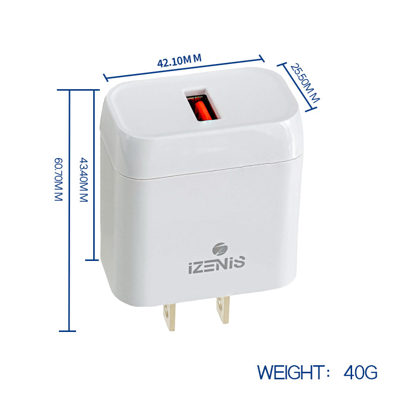 IZENIS P-02 Charger, 18W Fast Charger, One Ports USB-A , 18W plug