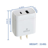 IZENIS P-05 Charger, two Ports USB-A + Type-C, 2.4A plug