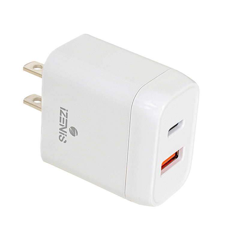 IZENIS P-06 Charger, 20W Fast Charge, Two Ports USB-A + Type-C plug