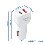 IZENIS P-C01 Car Charger, 20W Fast Charge, Two Ports USB-A + Type-C plug