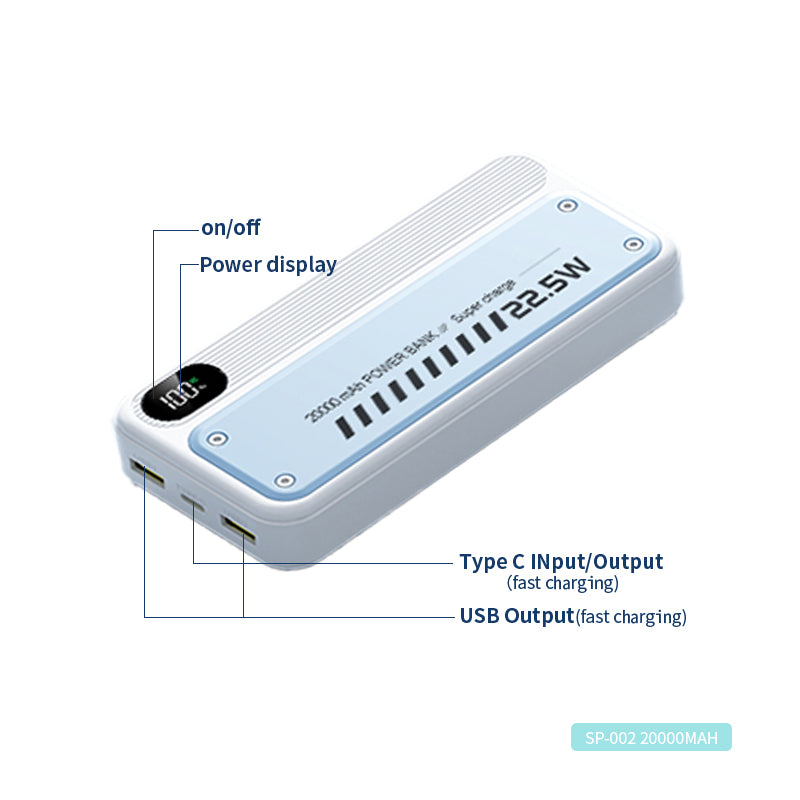 IZENIS SP-002 20000mAh SpeedPower bank,PD20W+QC22.5W PD+QC Fast Charging Power Bank with Digital Indicator