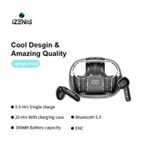 IZENIS izPods F010,Bluetooth5.3 Headphones with ENC Noise Canceling Translucent Earphones,Touch Control and LED Digital Display,Waterproof IPX6