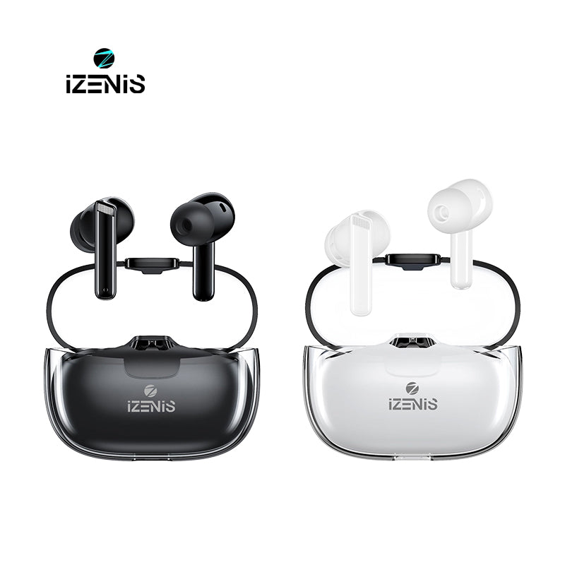 IZENIS izPods F042 Bluetooth 5.3,TWS In-Ear Earbuds for Music and Game,ANC+ENC Noise Canceling Earbuds,Translucent Earphones with Waterproof IPX6